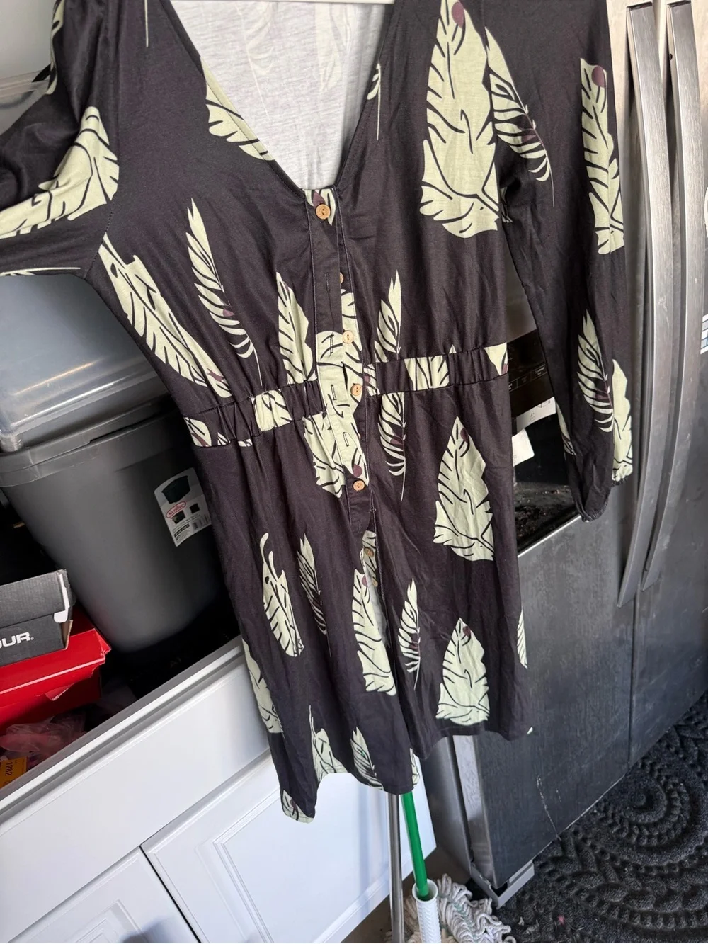 Black Dress with Pale Feather Print